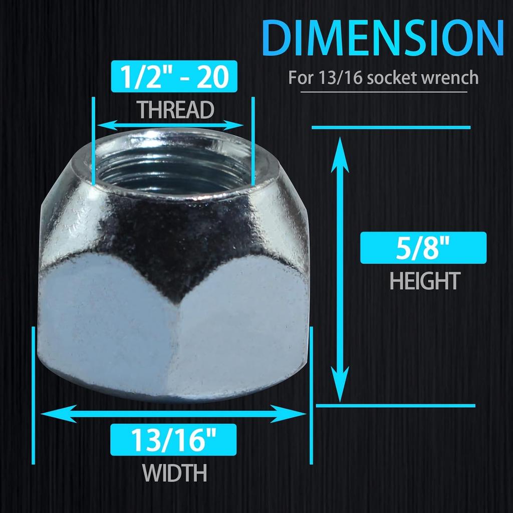 20Pcs 1/2-20 Inch Trailer Lug Nuts Zinc Plated 509 Tire Lugs Wheel Nuts 50-53911 Open End Acorn Lug Nuts For 1/2" Wheel Lug Studs RV Truck Tire Bolt