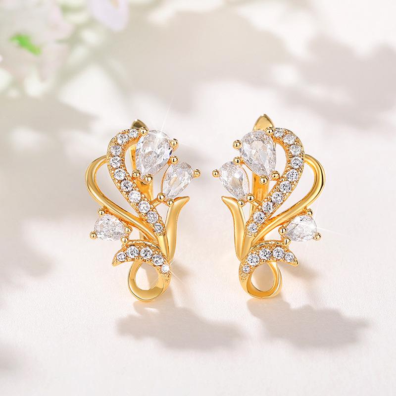 Set Manșetă de Ureche Florală Luxoasă Cao Shi - Stil Elegant și Strălucitor pentru Femei Sociale