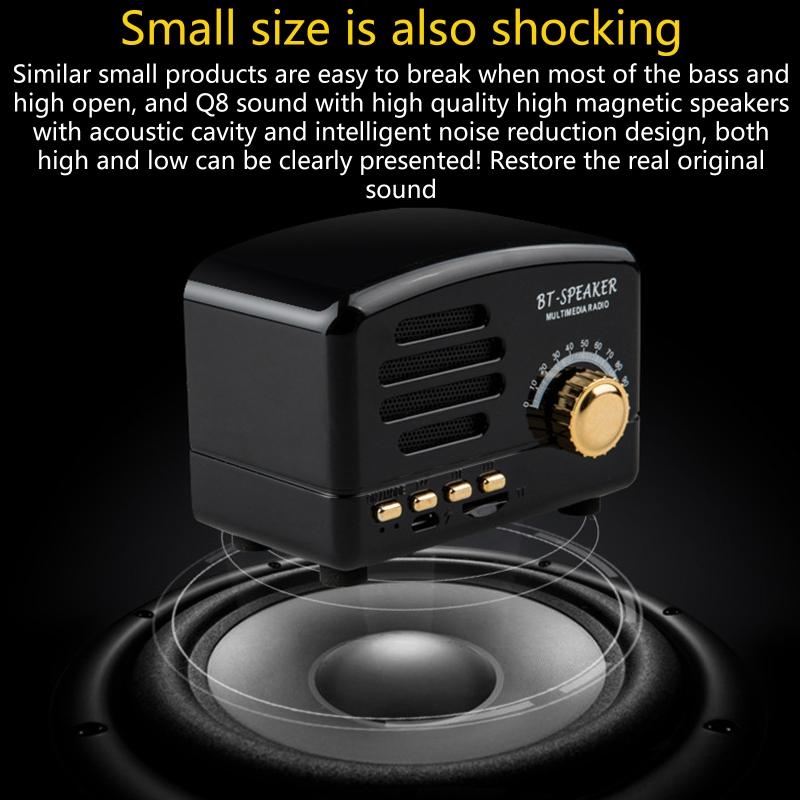 Outdoor Portable Wireless Vintage Stereo Speaker with 1200mAh Capacity Battery Long Battery Life FM Radio TF Card Player