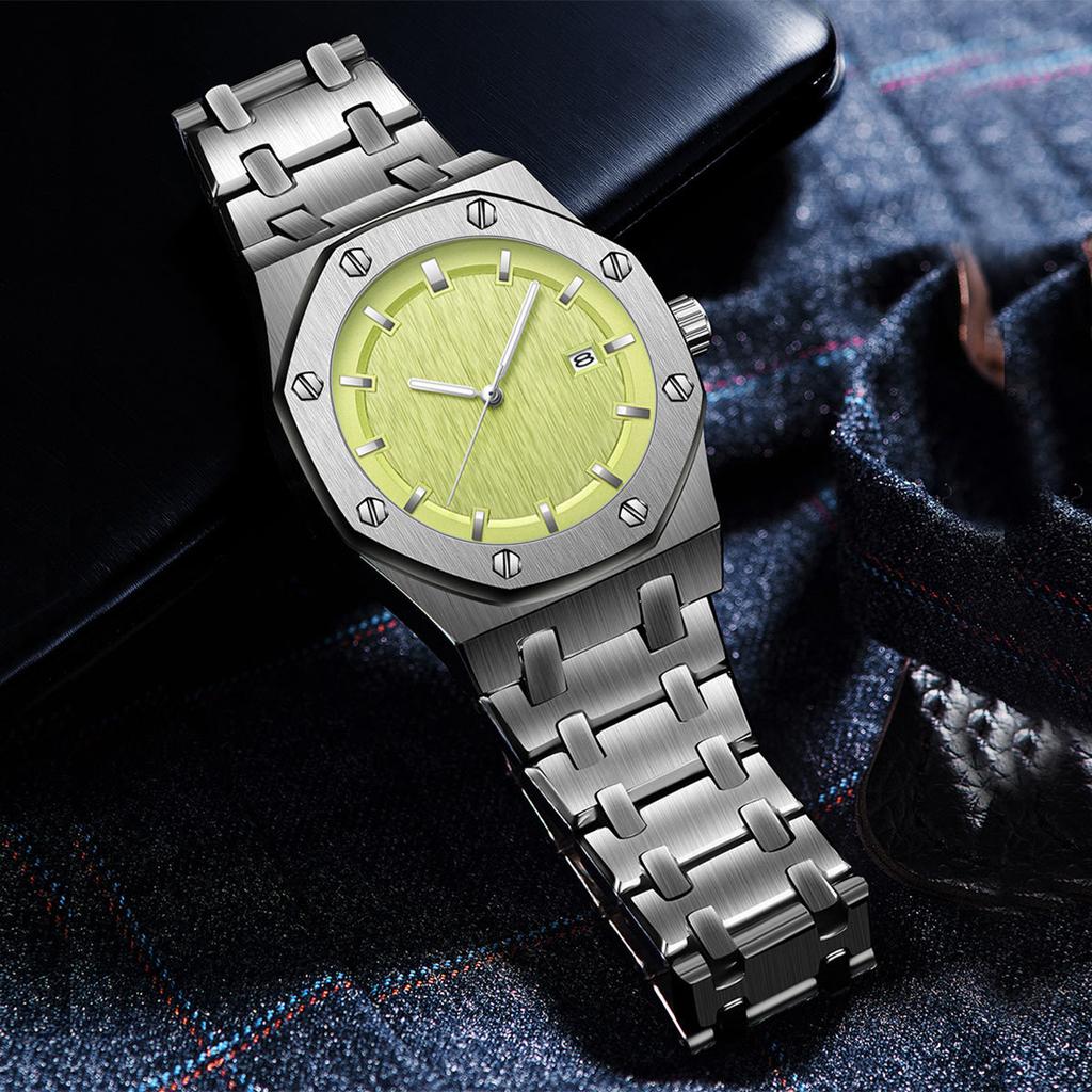 PINTIME Luxury Business Man Wristwatch Waterproof Luminous Date Men Watch Stainless Steel Fashion Quartz Watches For Men