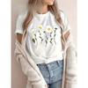 European Size Plus Size, Daisy - Style Floral Illustrations Plus Size Women's Printed Casual Round Neck Short Sleeve Top