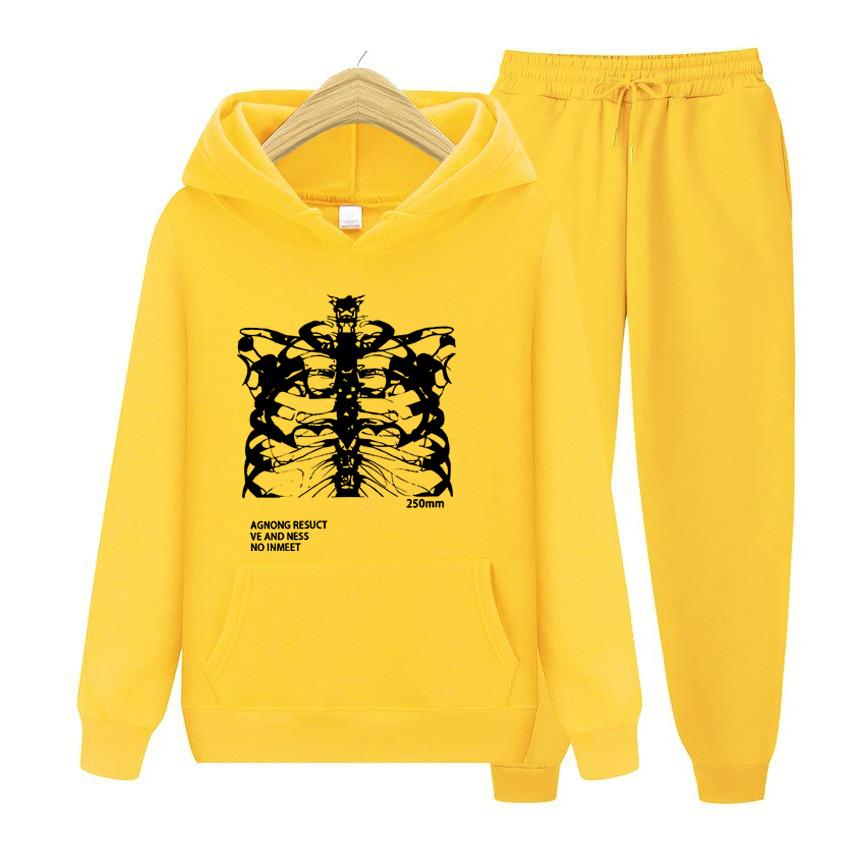 Women Long Sleeve Hoodie Set Pocket Long Sleeve Streetwear Blsack Skeleton Print Grunge Gothic Oversized Hoodie