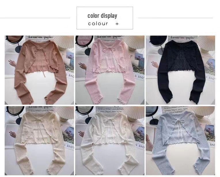 Cardigan Curto de Malha de Seda Gelada Feminino com Saia Camisola e Xale Pequeno - Proteção Solar Leve de Verão