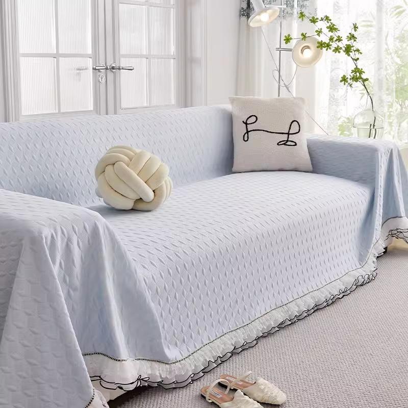 2025 New Ice Bean Sofa Towel with Lace High-End All-Cover Sofa Cover Blanket for Summer Solid Cool Skin-Friendly Couch Slipcover