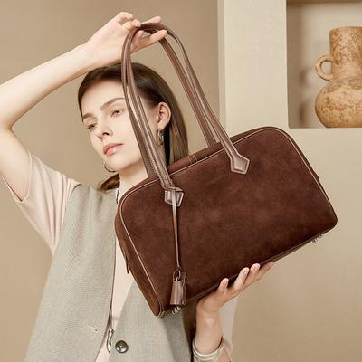 Boston Bowling Tasche, große Tasche, weiches Leder, Retro-Stil, hochwertiges Gefühl, Unterarm-Großraum, Damen-Tragetasche aus Rindsleder erster Schicht.