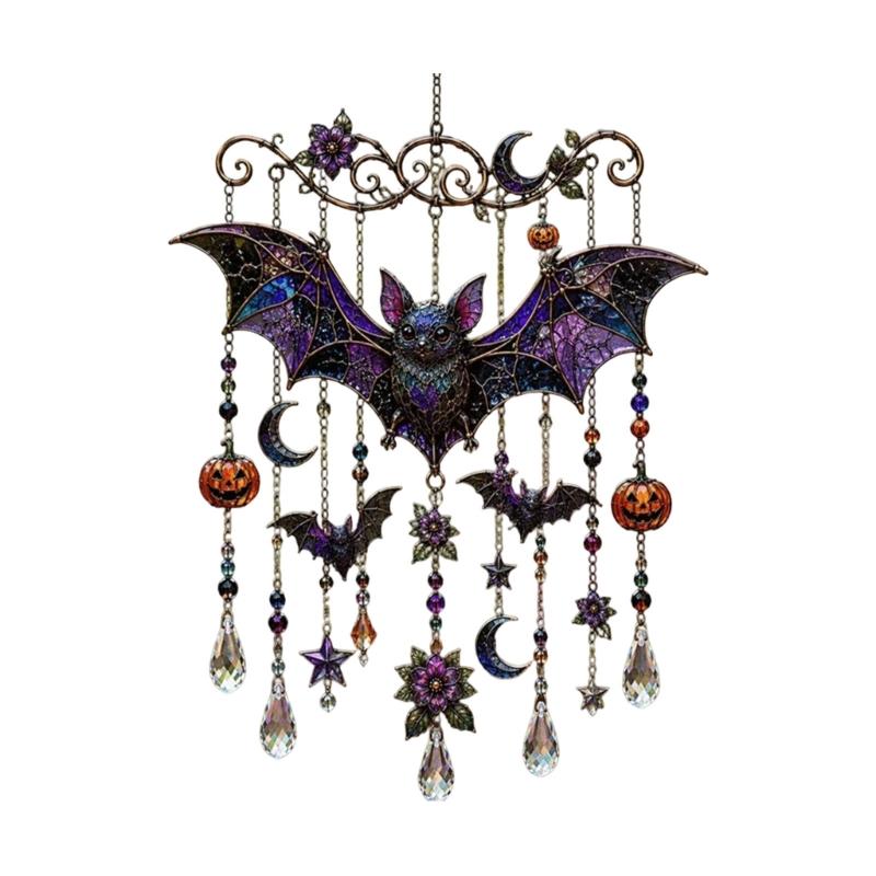 Halloween Entryway Hanging Ornament Acrylic Sun Catchers Wind Chimes with Crystal-Look Drop for Indoor Window Decors