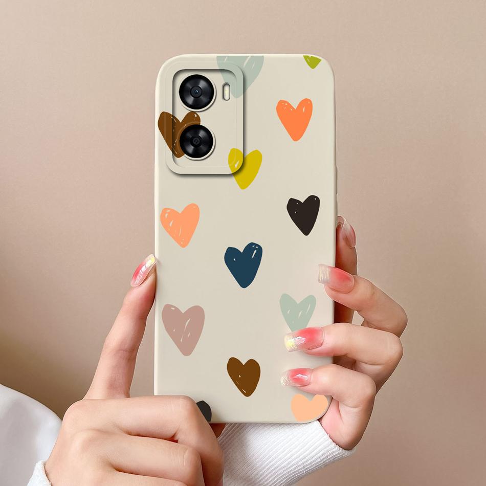 For Oppo A57 A57S A57E Phone Case For Oppo A 57 4G 5G Funda Love Heart Camera Protection Liquid Silicone Anti Drop Back Covers