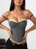 European & American INS-Style Patchwork Color Block Fishbone Chest Shaping Sexy Vest for Women