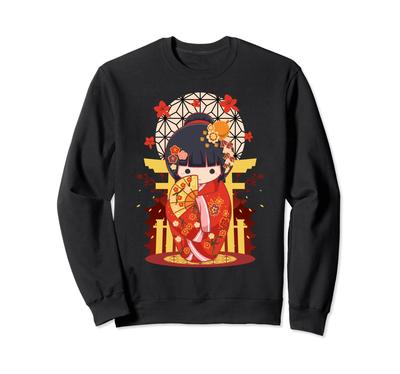 Kokeshi Doll Japanese Japanese Sweatshirt Shirt, Style, Red, Luck,