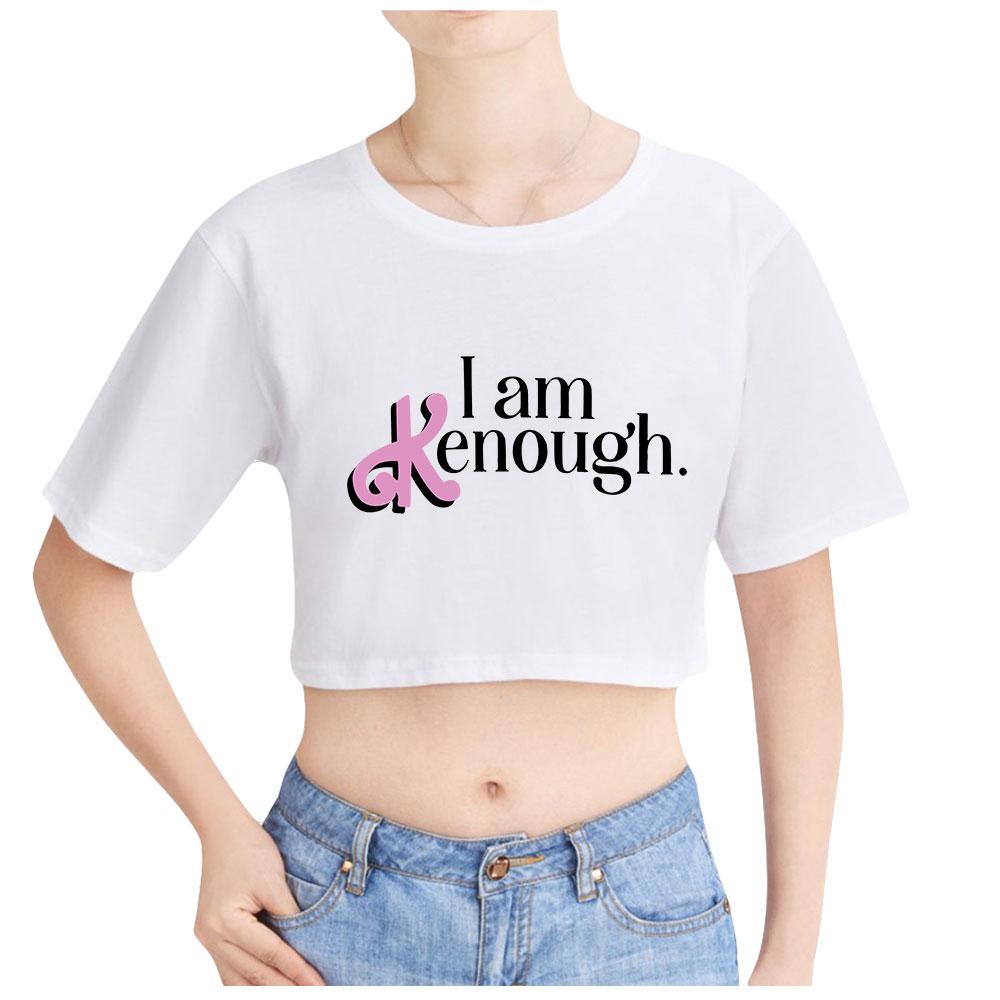 Hot Fashion Women's Sexy Barbie I Am Kenough Letter Print Short Sleeve Crop Top Funny Tee Shirts Hipster O-neck Cool Tops
