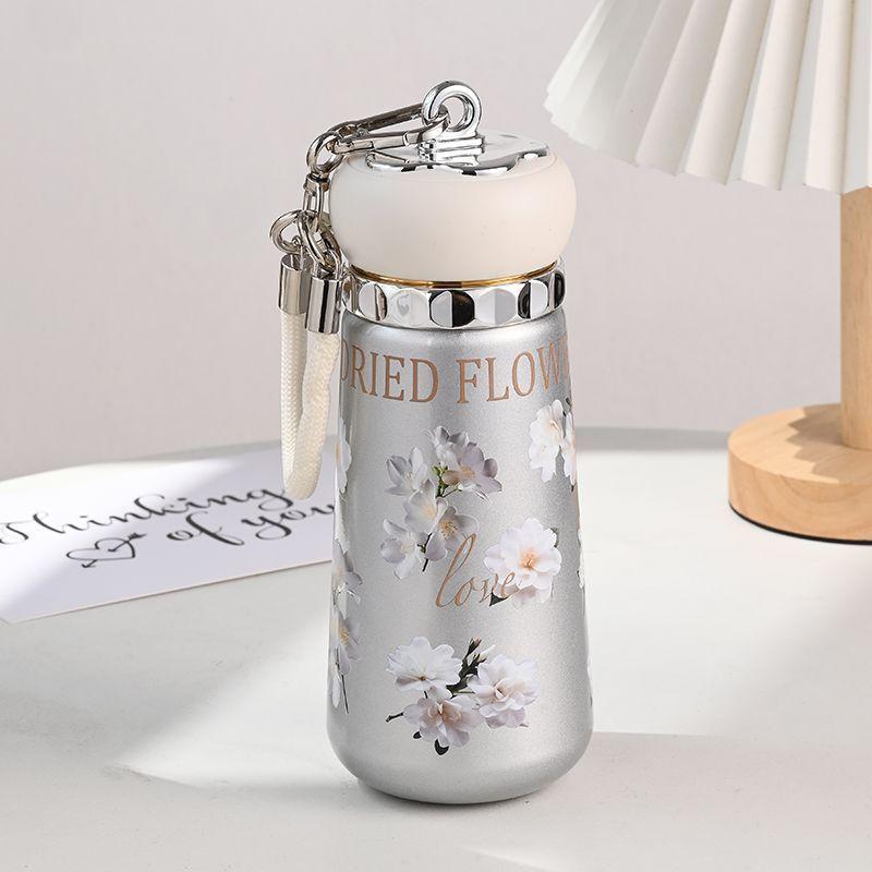 Titanium Inner Lidded Travel Mug With Floral Print Design For Office And Outdoor Use