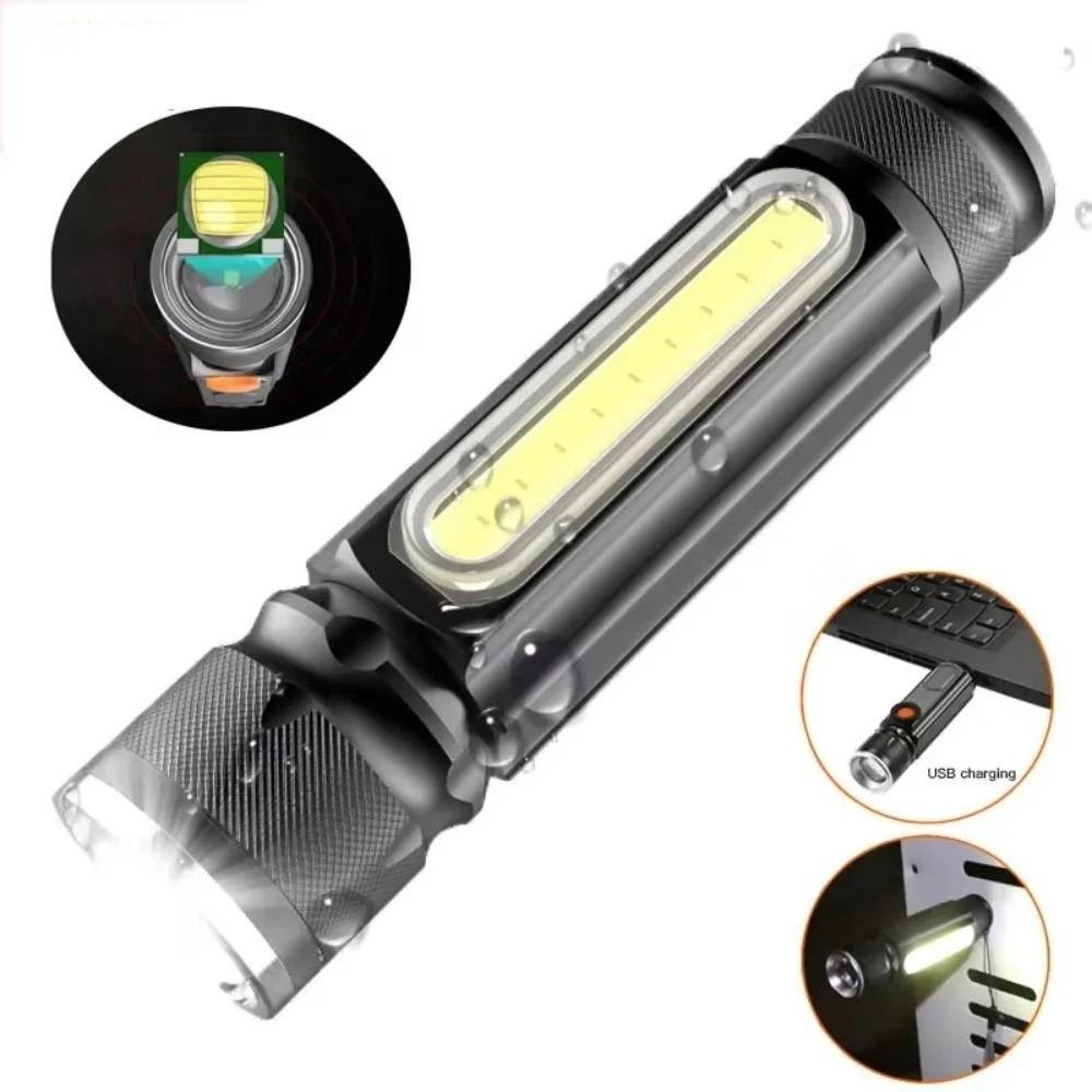 Magnet Bottom Portable LED Flashlight Red Light Handheld Mini Camping Lamp Long Lasting Side Light Emergency Lighting Home