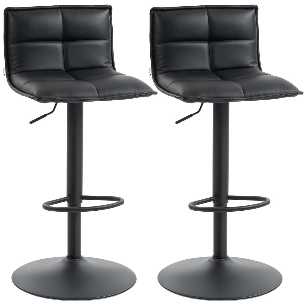 Set of Two Modern Faux Leather Bar Stools - Black