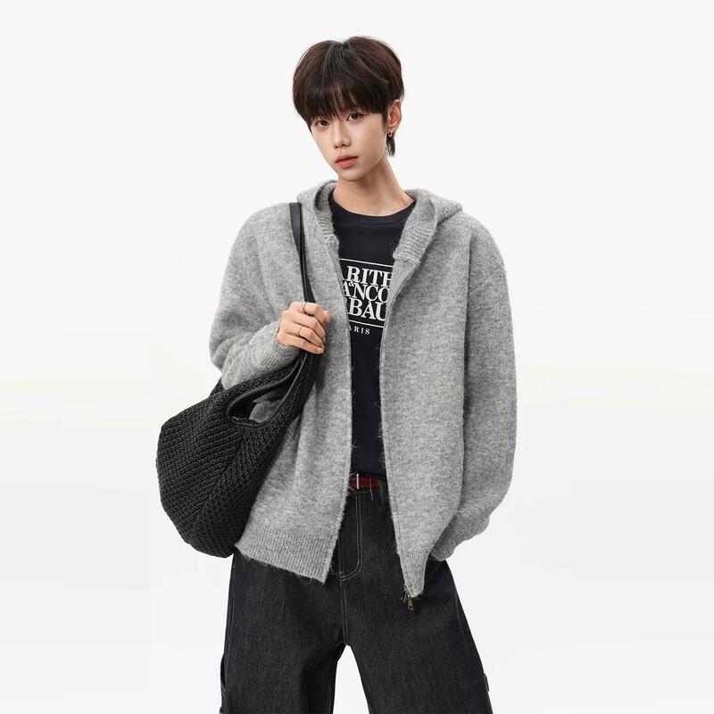 QOTRIOCK American Style Trendy Hooded Knit Cardigan