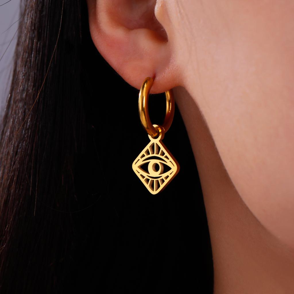 Women Lucky Evil Eye Pendant Drop Earring Stainless Steel Hoop Earrings Protection Amulet Jewelry Birthday Gift