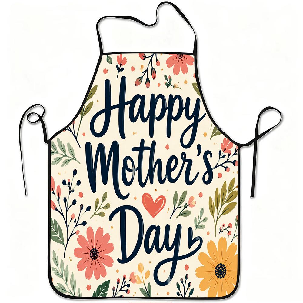 1pc Happy Mother'S Day Floral Print Apron, Durable And Easy to Clean, Adjustable Waistband, Polyester Material, for Kitchen Cook
