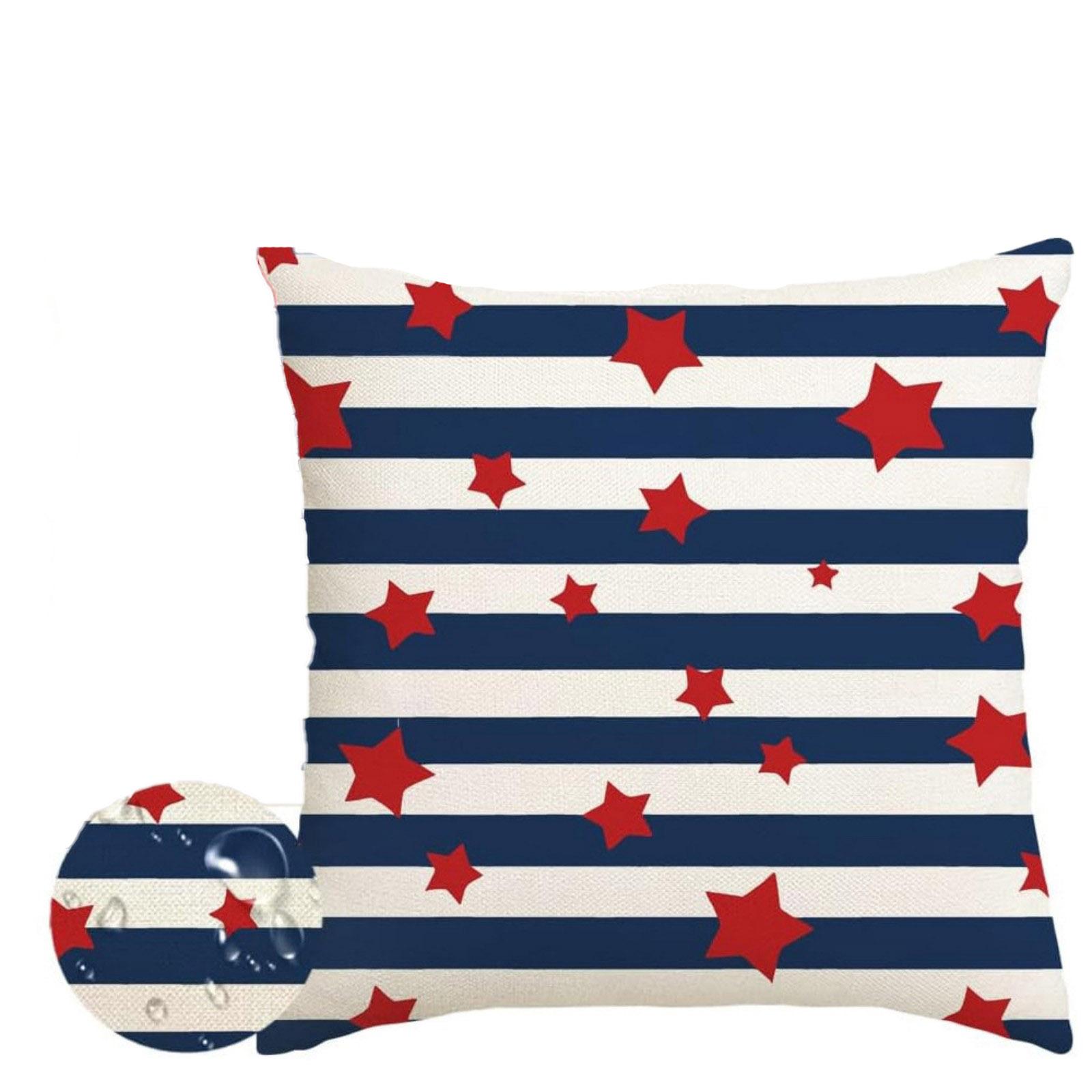 

Square Decorative Throw Pillow Covers Set of 2 with Striped and Star Print for Indoor Outdoor Sofa Couch Bed Patio Home Decor One Size синий