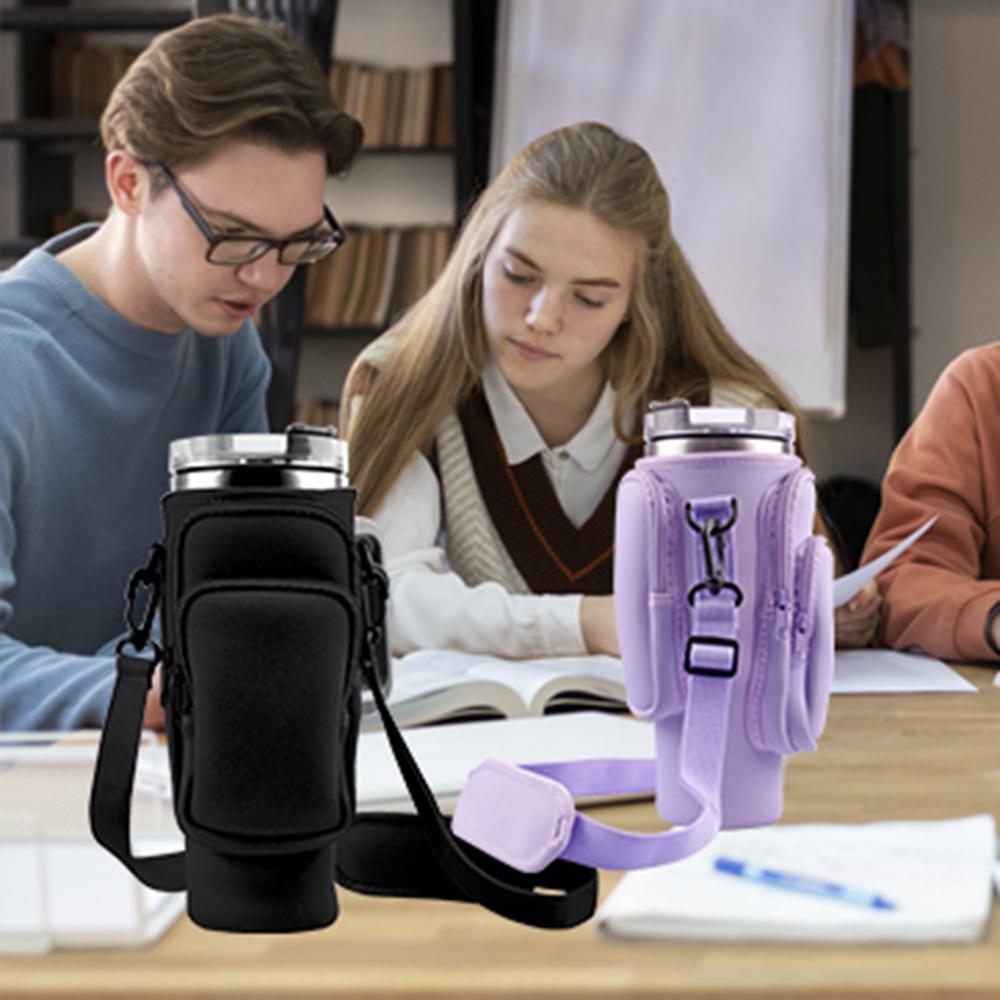 Water Bottle Carrier Bag for 30/40 oz Tumbler with Phone Pocket and Adjustable Strap for Walking Hiking Camping Travelling