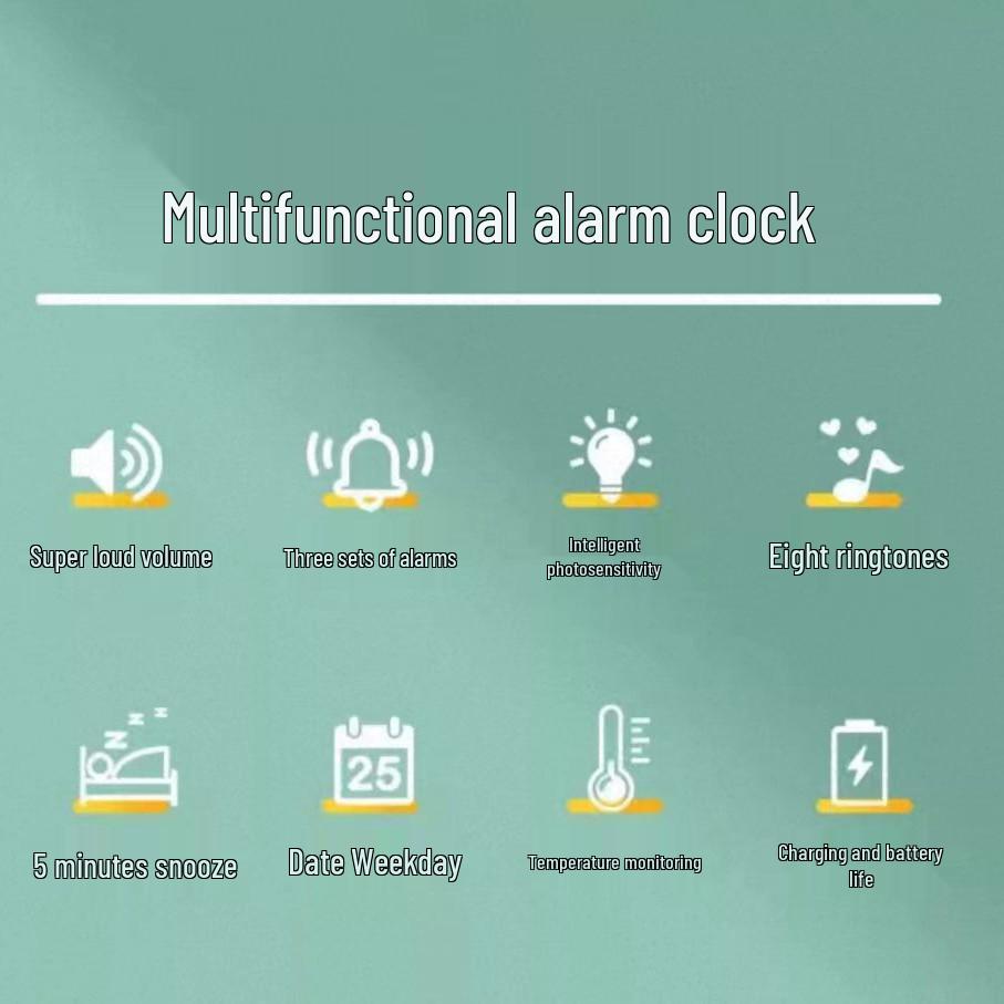 Rechargeable Multi-Function Alarm Clock with Voice Time Reporting for Students, Boys & Girls
