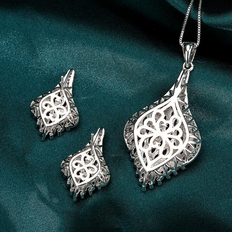 Red Spinel Jewelry Set Women Floral Design Copper Chain Necklace Stud Earrings Fashion OL Style 2025