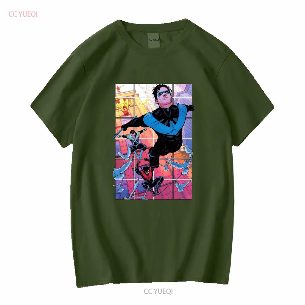 Nightwing T-Shirt lang- oder kurzärmelig vintage gewaschenes Oberteil für den Alltag mit Grafik vielseitig bequem dehnbar weich