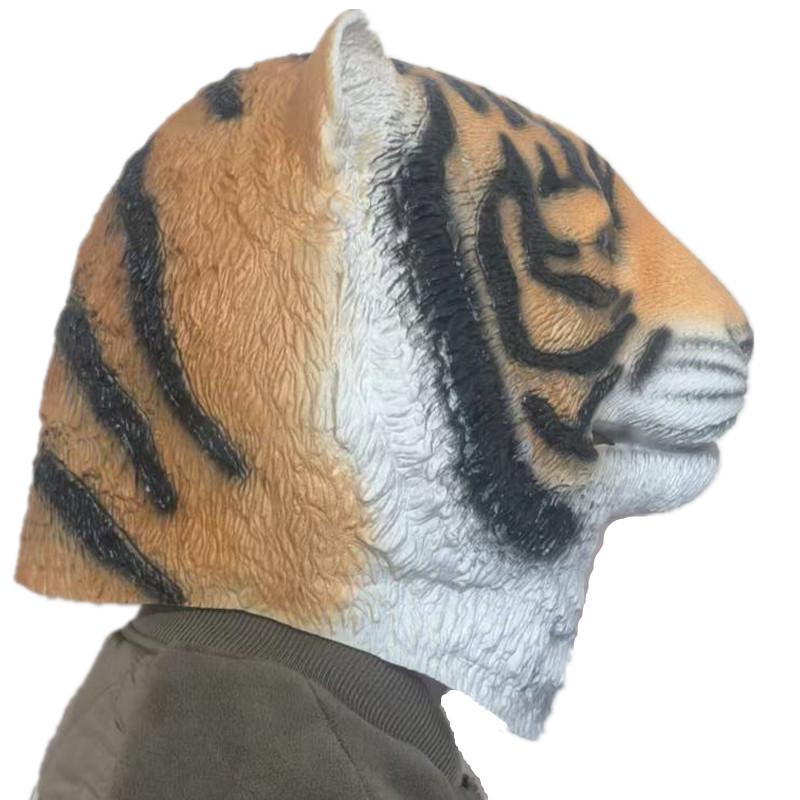 Latex Tiger Mask - Zodiac Animal Halloween Party Headgear for Year of the Tiger Performances.