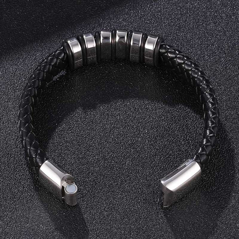 Woven Leather Rope Wrapping Special Style Classic Stainless Steel Men's Leather Bracelet New Design Decoration BB1082