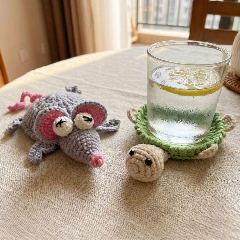 Funny Knitted Cup Mat Hand Woven Insulation Pad Finished Animal Drink Coaster Gift
