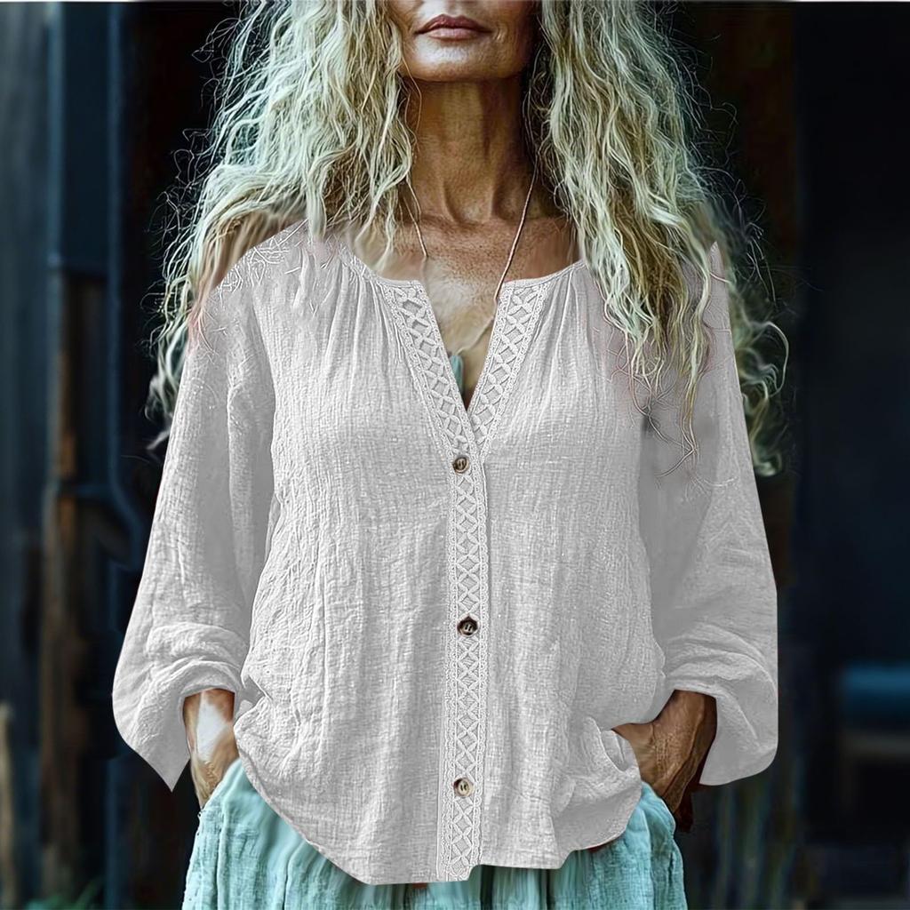Fashion Women's Linen Shirt Casual Long Sleeved Top For Spring And Summer