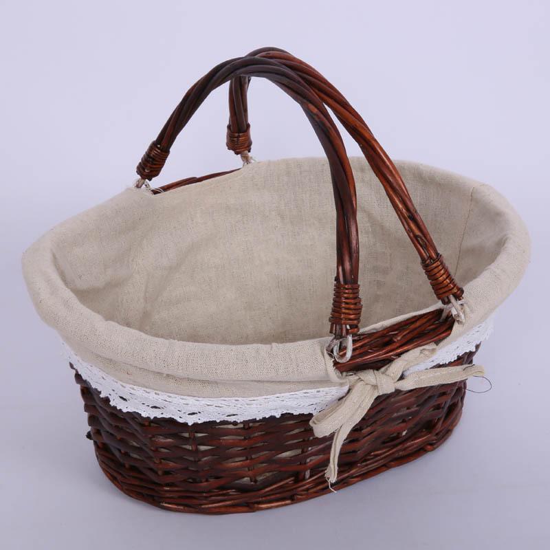 Woven Wicker Picnic Basket Handbag with Handle - Pastoral Style Fruit Storage E18