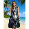 Robe d'été midi décontractée pour femme, sans manches, col fendu, avec imprimé animal fantastique et floral, pour la plage