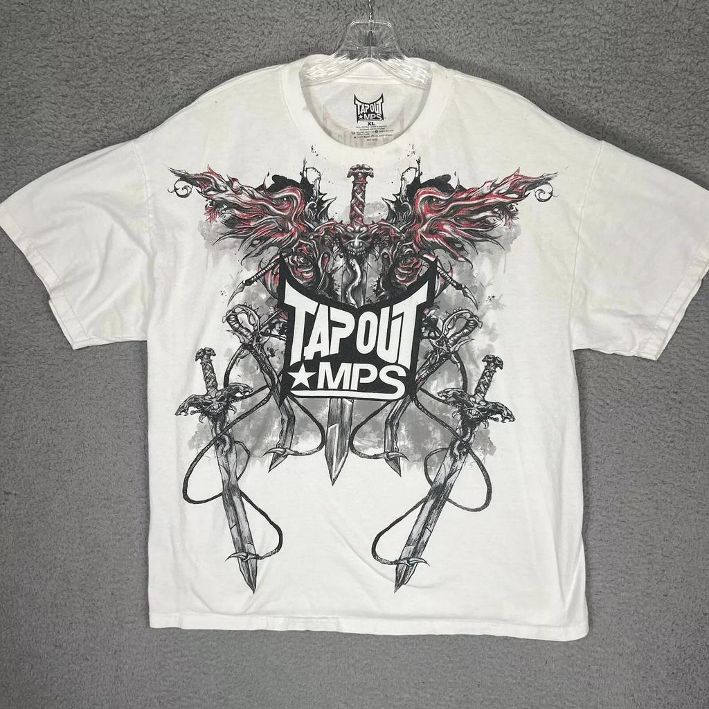 Y2K Tap Out Retro Fashion Cotton T Shirt Men Oversized Graphic Print Streetwear Short Sleeve Tee Distressed Graphic