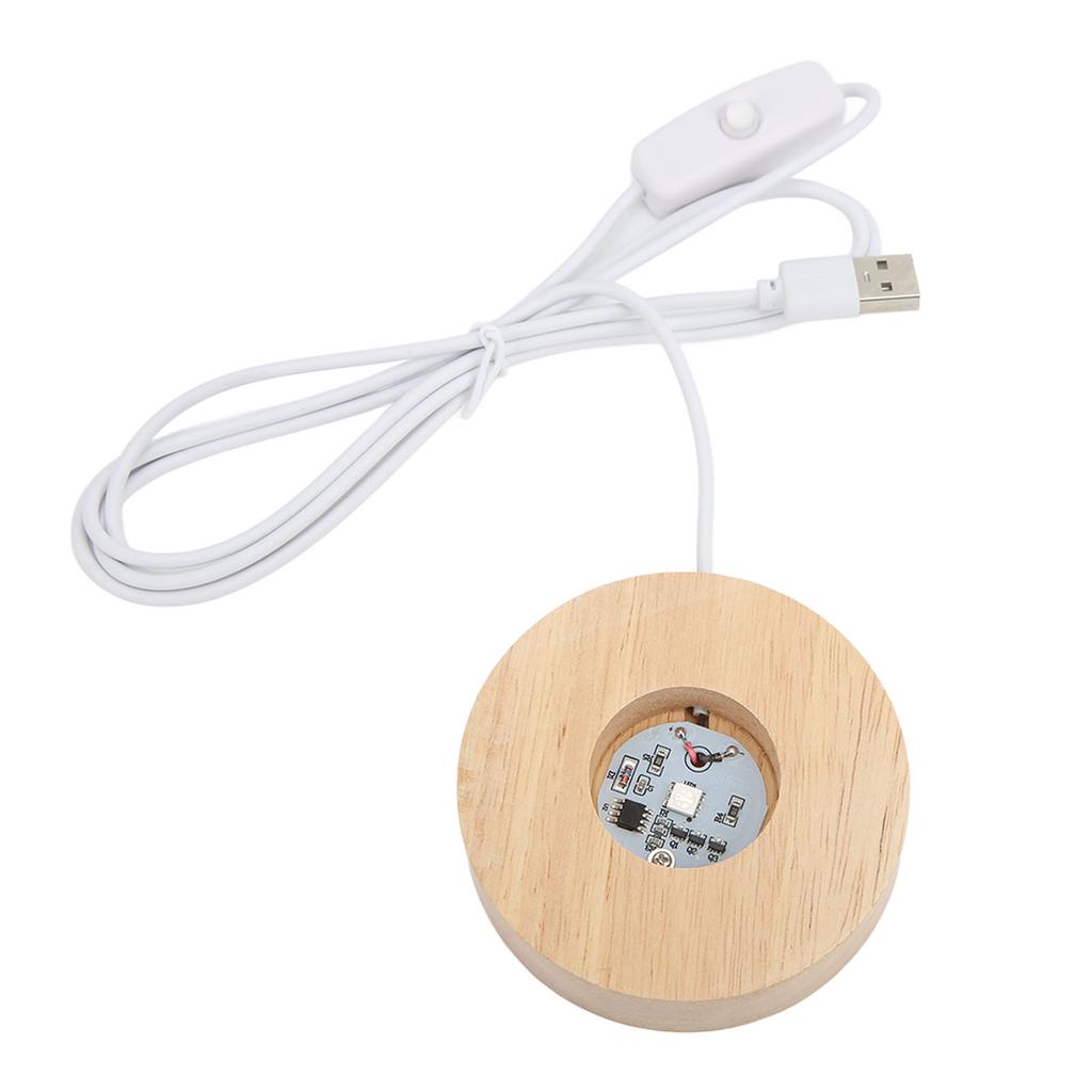 LED světelný podstavec USB rozhraní dubové dřevo kulatý 2cm0,8in tloušťka svítící dekorativní displej