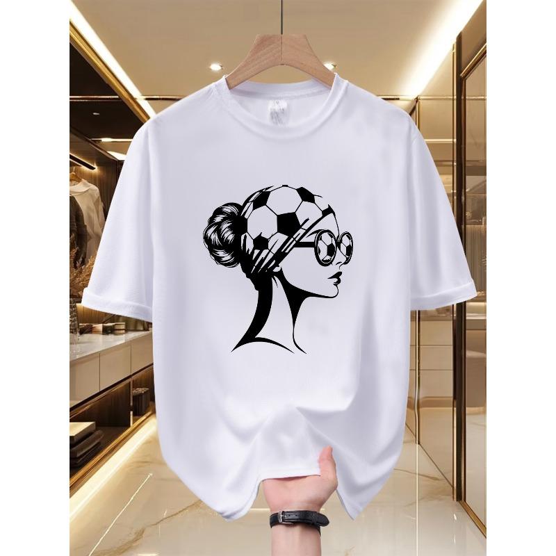 

European Sizes Men S Graphic T-Shirt - Soccer Chic Style, Soft And Breathable, Trendy Sporty Print Design, Crew Neck, Short Sleeve Summer T-Shirt S разноцветный