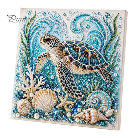 Nautical Style Home Ornament Ocean Faux Pearl Painting Kit, Marine Life 3D Art DIY Decorative Bead Picture Set Sea Turtle Fish Craft for Adults,