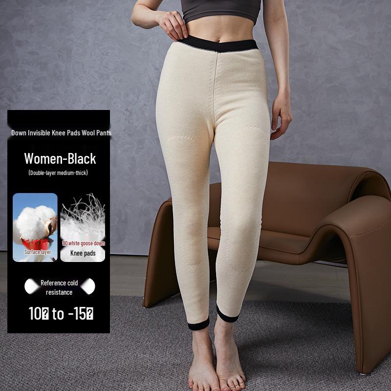 

Трехслойные хлопковые теплые брюки с талией и наколенниками - зимние, с высокой талией, пригодные для машинной стирки, для мужчин и женщин Ladies Medium Thick XL чёрный