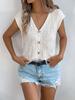 Women Casual Solid Color Button V Neck Sleeveless Knit Vacation Top