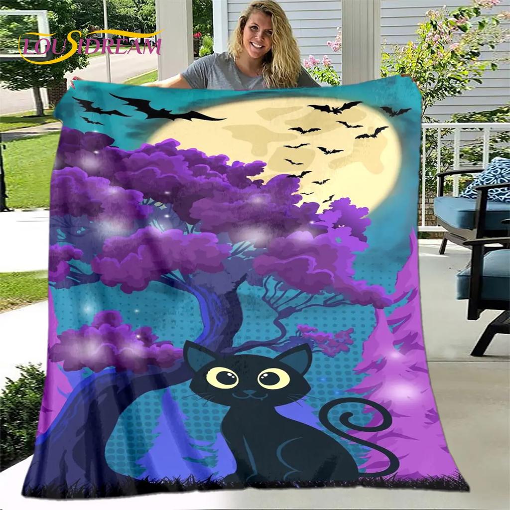 3D Cartoon Cute Gothic Cat Blanket,Flannel Blanket Throw Blanket,Warm Children's Blanket for Home Living Room Bedroom Beds Sofa