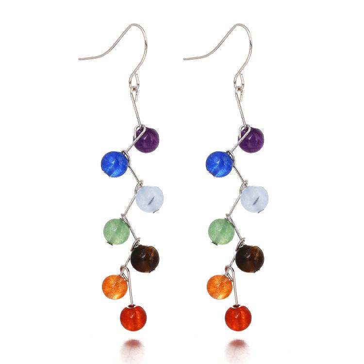

Natural Crystal Stone Round Beads Yoga Amethyst Agate Curved Needle Colorful Stone Earrings Earrings E20