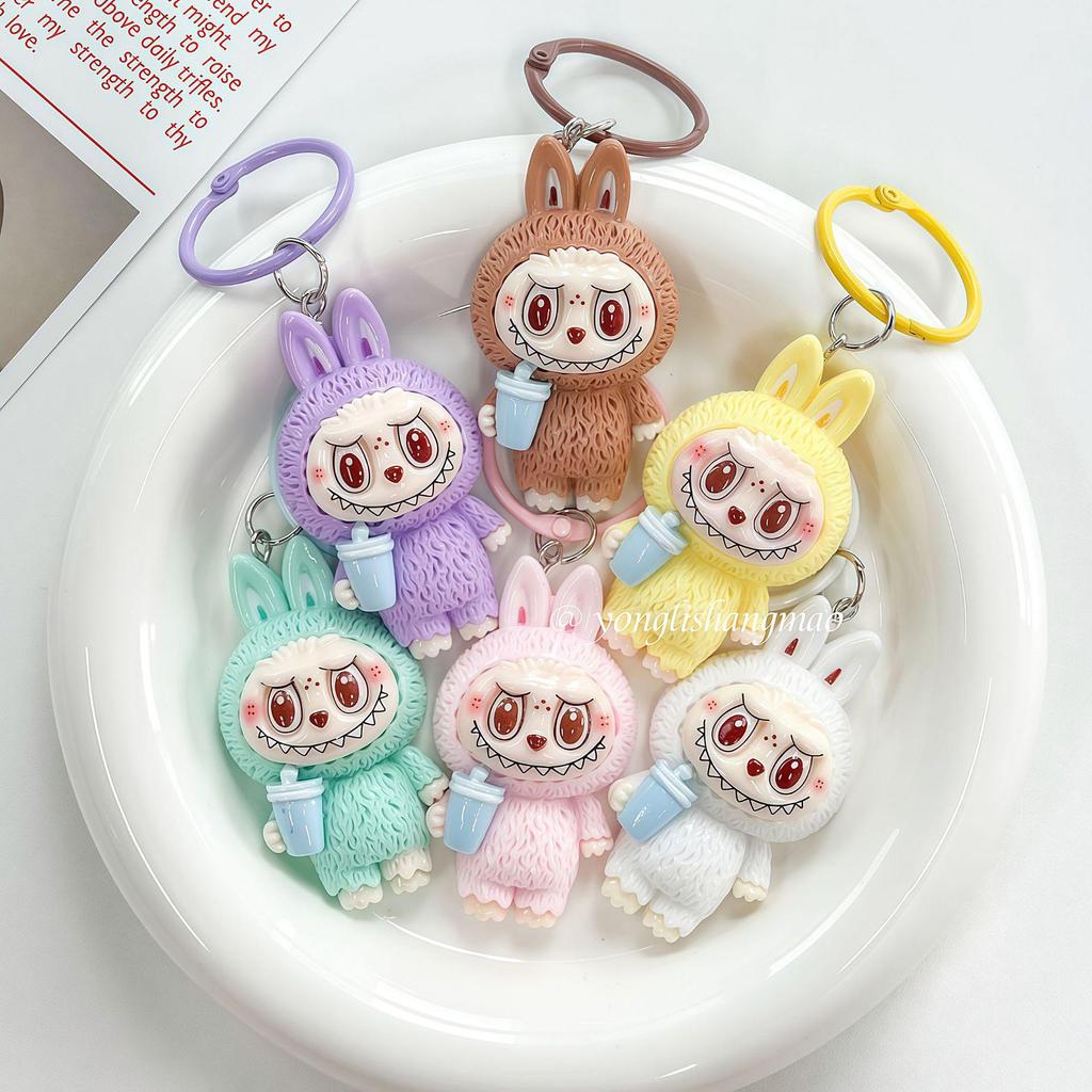 Large Cute Milk Tea Labubu Keychain Pendant for Girls' Backpacks and Bags - Perfect Bestie Gift