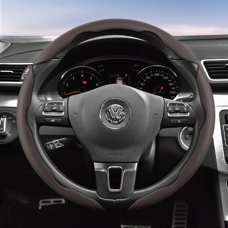 Suitable for Volkswagen Breathable Hole Leather Steering Wheel Cover Segmented Quick Release Design Non-Slip Durable Polo Golf 6 up Gol Scirocco
