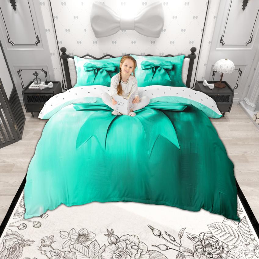 Homewish Watercolor Bowknot Duvet Cover Set 2pcs/3pcs, Girls Bow-Tie Bedding, Princess Ombre Bow Ribbon Quilt Cover Set