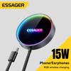 Essager 15W Magnetic Wireless Charger with RGB Light - Qi Fast Charging Pad for iPhone 17 16 15 14 Series, Samsung & Wireless Earphones