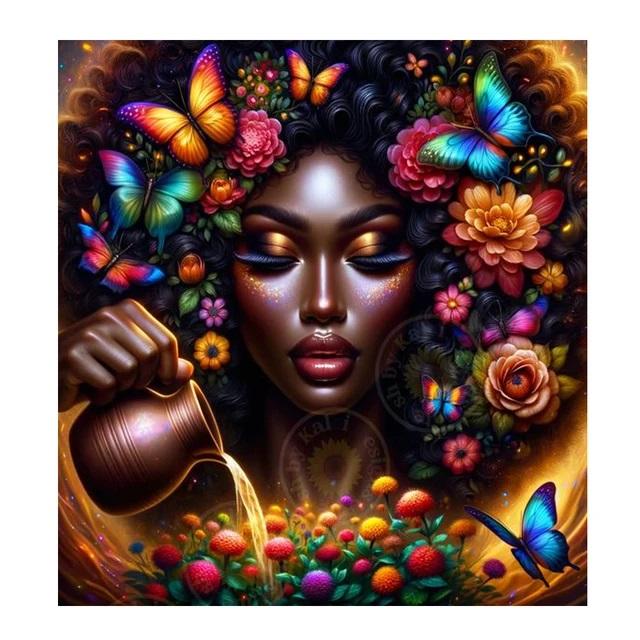 Flowers African Women Diamond Mosaic Sale Full Square Round Diamond Painting DIY Embroidery Picture Of Rhinestones Art