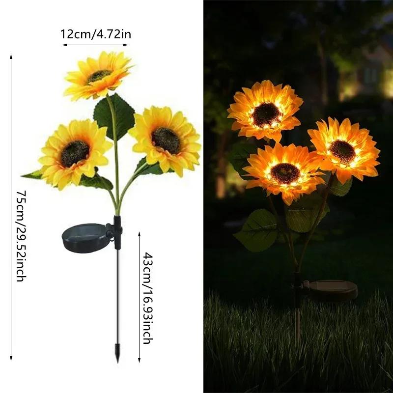 1/3 Head Solar Simulation Sunflower Lights Garden Decor Yard Lawn Night Lights  LED Landscape Lamp Home Decoration Flower Light