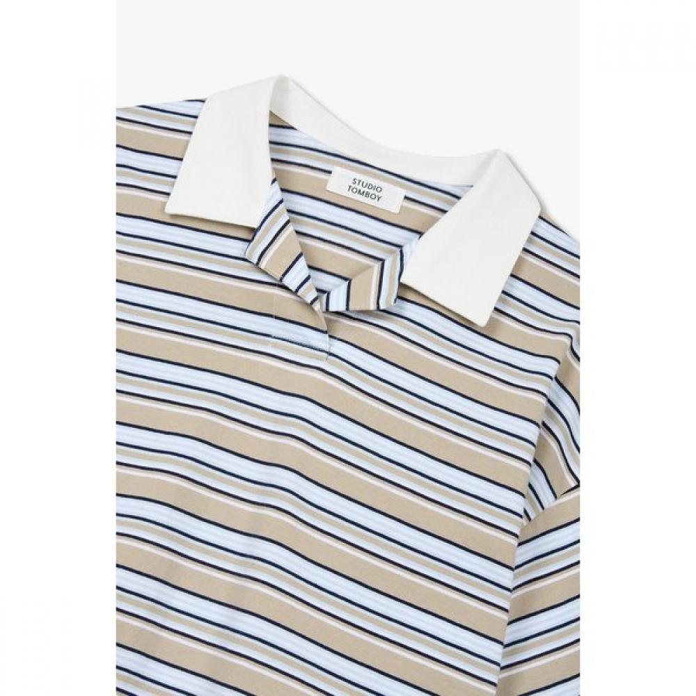 STUDIO TOMBOY MulTi STripe Collar Neck ShorT Sleeve T shirT 9176222986 