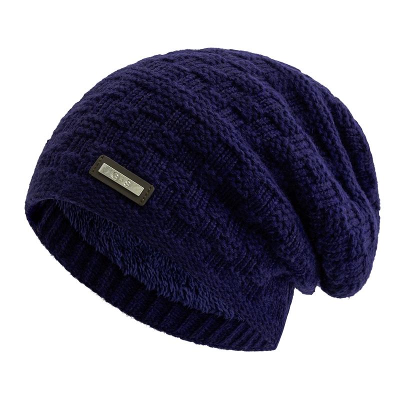 New Unisex Fashion G.S Metal Mark Hats Plush Fur Lined Hats For Men Women Warm Beanie Cap Casual Label Decor Winter Knitted Hats