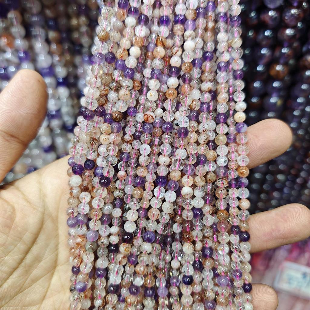 Purple Series Amethyst & Super Seven Crystal Beads: Round, Natural Stone, DIY Jewelry Accessories