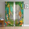 Jungle Forest Cartoon Animal Lion Elephant Tulle Sheer Curtains for Living Room Bedroom Window Curtain Voile Organza Drapes