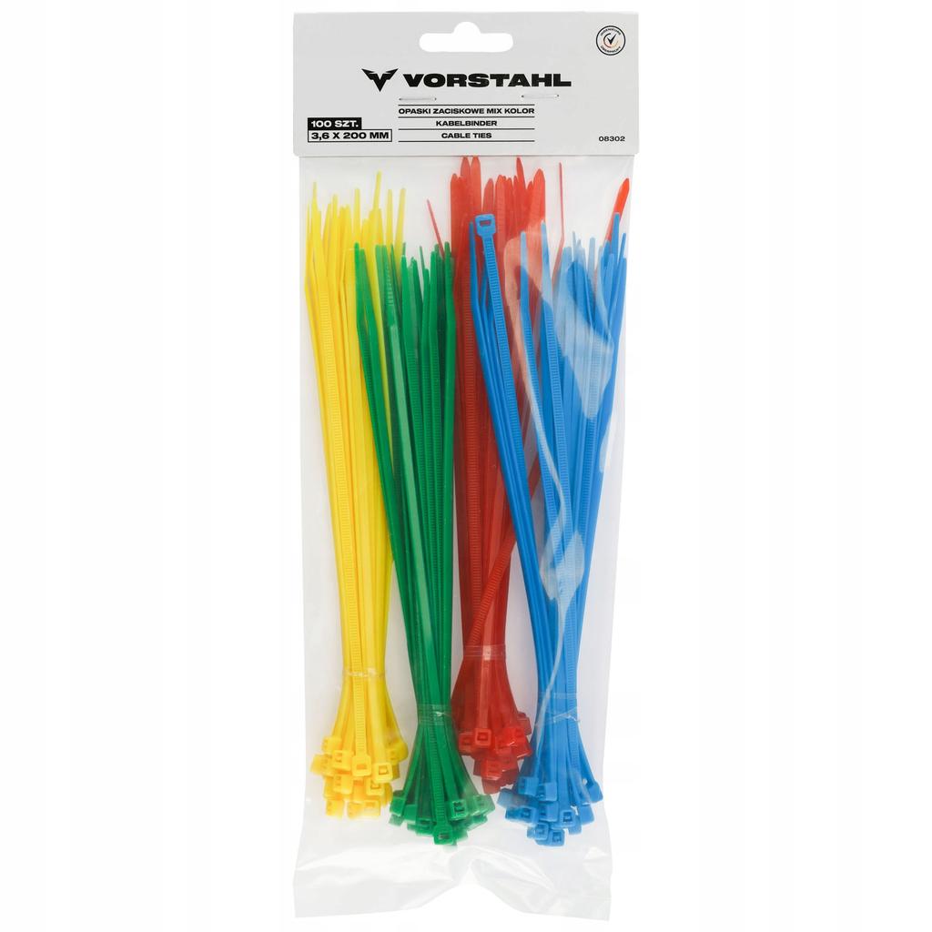 Cable tie, cable ties, mix color, pack of 100, 200x3.6mm, Vorstahl